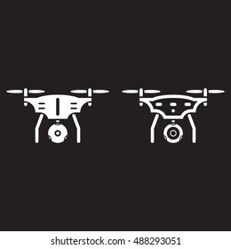 quadcopter with camera line icon, outline and solid vector sign, linear and full pictogram isolated on black, logo illustration
