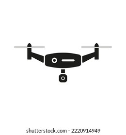 Quadcopter with camera line icon. Shooting, photo, fly, control, photographer, video, creativity, creative occupation, hobby, drone. Technology concept. Vector black line icon on a white background