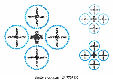 Quadcopter composition of humpy pieces in various sizes and color tinges, based on quadcopter icon. Vector ragged pieces are combined into composition.  