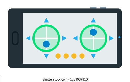 Quadcopter control screen on smartphone Drone vector icon flat isolated.