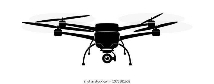 Quadcopter or copter flying in the air. Camera and shooting video or photo from the air