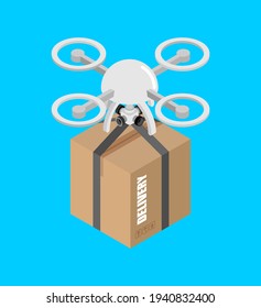 Quadcopter delivery. Drone and package. vector illustration