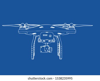 quadcopter drawing on a blue background vector