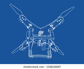 quadcopter drawing on a blue background vector