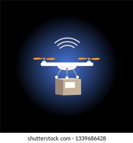 Quadcopter / Drone for deliveries using 5G technology, Internet of Things. Vector Illustration.