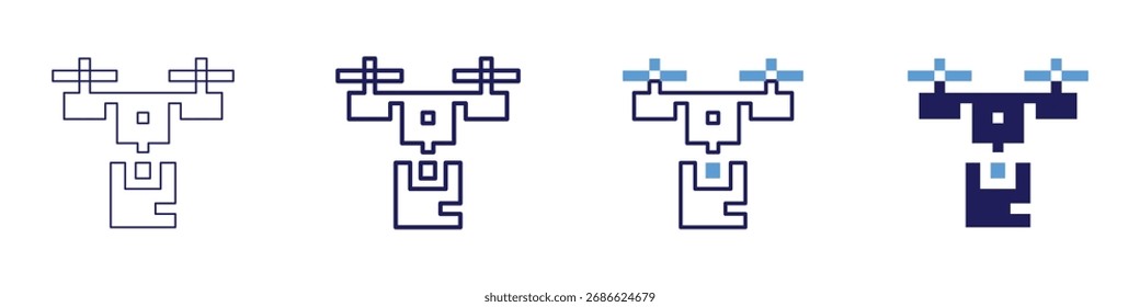 Quadcopter drone icon in 4 different styles. Thin Line, Line, Bold Line, Duotone. Duotone style. Editable stroke.