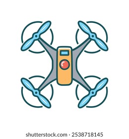 Quadcopter drone icon. Aerial vehicle; innovative technology;  represents freedom and exploration.