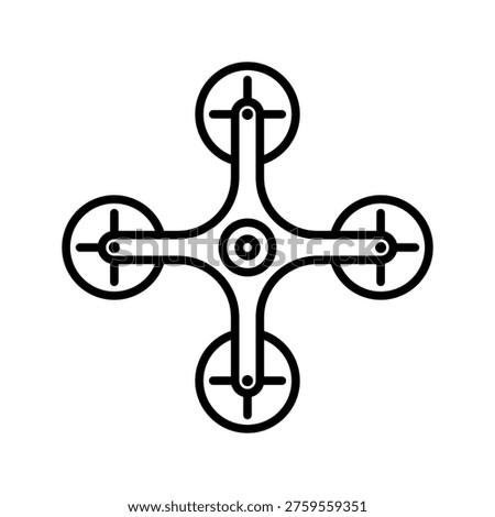 Quadcopter drone icon. Industry and unmanned aerial vehicle line symbol. Black and white.