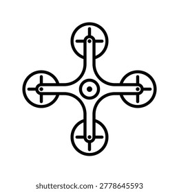 Quadcopter drone icon. Technology and drones line symbol. Black and white.