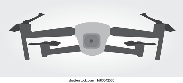 Dron cuádruple con cámara fotográfica. Vista frontal - Ilustración plana