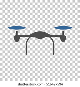 Quadcopter EPS vector icon. Illustration style is flat iconic bicolor cobalt and gray symbol on chess transparent background.