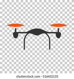 Quadcopter EPS vector icon. Illustration style is flat iconic bicolor orange and gray symbol on chess transparent background.