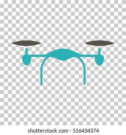 Quadcopter EPS vector icon. Illustration style is flat iconic bicolor grey and cyan symbol on chess transparent background.