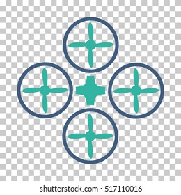 Quadcopter EPS vector pictogram. Illustration style is flat iconic bicolor cobalt and cyan symbol.
