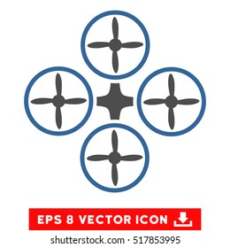 Quadcopter EPS vector pictogram. Illustration style is flat iconic bicolor cobalt and gray symbol on white background.