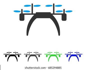 Quadcopter flat vector icon. Colored quadcopter gray, black, blue, green pictogram versions. Flat icon style for application design.