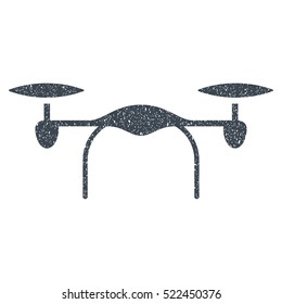 Quadcopter grainy textured icon for overlay watermark stamps. Flat symbol with unclean texture. Dotted vector smooth blue ink rubber seal stamp with grunge design on a white background.