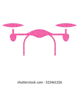 Quadcopter grainy textured icon for overlay watermark stamps. Flat symbol with dust texture. Dotted vector pink ink rubber seal stamp with grunge design on a white background.
