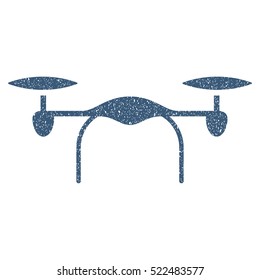 Quadcopter grainy textured icon for overlay watermark stamps. Flat symbol with dust texture. Dotted vector blue ink rubber seal stamp with grunge design on a white background.