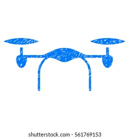 Quadcopter grainy textured icon for overlay watermark stamps. Flat symbol with unclean texture. Dotted vector blue ink rubber seal stamp with grunge design on a white background.