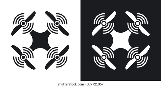 Quadcopter icon, stock vector. Two-tone version on black and white background