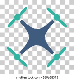 Quadcopter icon. Vector illustration style is flat iconic bicolor symbol, cobalt and cyan colors, transparent background. Designed for web and software interfaces.