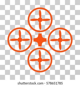 Quadcopter icon. Vector illustration style is flat iconic symbol, orange color, transparent background. Designed for web and software interfaces.
