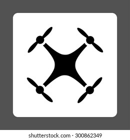 Quadcopter icon. Vector style is black and white colors, flat rounded square button on a gray background.