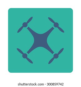 Quadcopter icon. Vector style is cobalt and cyan colors, flat rounded square button on a white background.