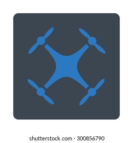 Quadcopter icon. Vector style is smooth blue colors, flat rounded square button on a white background.