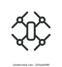 Quadcopter-Symbol einzeln, Linearsymbol, Vektorsymbol mit bearbeitbarem Hub