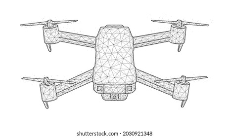 Quadcopter low poly design, drone polygonal vector illustration. Unmanned aerial vehicle concept design.