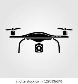 Quadcopter with photo camera icon isolated on white background. Vector illustration.
