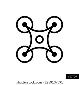 Quadcopter or quadrotor drone vector icon in line style design for website, app, UI, isolated on white background. Editable stroke. EPS 10 vector illustration.