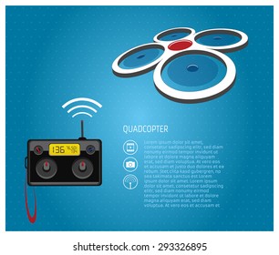 Quadcopter and remote control infographic with icons