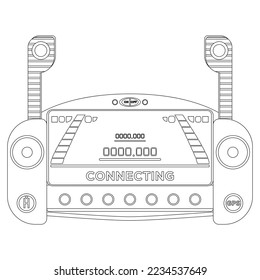 Quadcopter remote controller Coloring book. Blue Drone with camera. Colorful vector illustration isolated on white background.