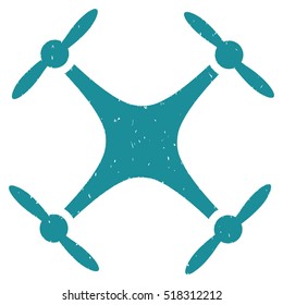 Quadcopter rubber seal stamp watermark. Icon vector symbol with grunge design and dirty texture. Scratched soft blue ink sign on a white background.