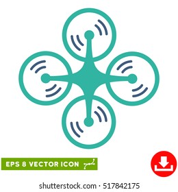 Quadcopter Screw Rotation EPS vector pictogram. Illustration style is flat iconic bicolor cobalt and cyan symbol on white background.