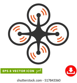 Quadcopter Screw Rotation EPS vector pictograph. Illustration style is flat iconic bicolor orange and gray symbol on white background.