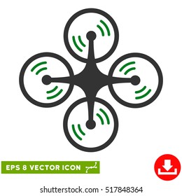 Quadcopter Screw Rotation EPS vector icon. Illustration style is flat iconic bicolor green and gray symbol on white background.