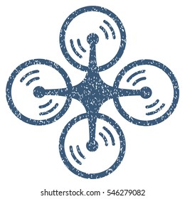 Quadcopter Screw Rotation grainy textured icon for overlay watermark stamps. Flat symbol with dirty texture. Dotted vector blue ink rubber seal stamp with grunge design on a white background.