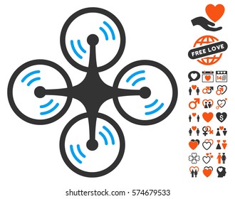 Quadcopter Screw Rotation pictograph with bonus amour images. Vector illustration style is flat iconic elements for web design, app user interfaces.