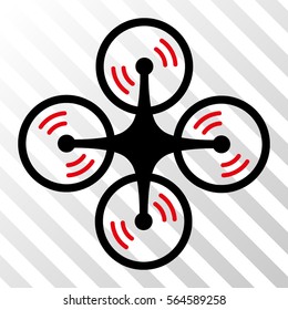 Quadcopter Screw Rotation vector pictogram. Illustration style is flat iconic bicolor intensive red and black symbol on a hatched transparent background.