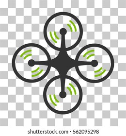 Quadcopter Screw Rotation vector pictograph. Illustration style is flat iconic bicolor eco green and gray symbol on a transparent background.