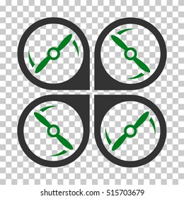 Quadcopter Screws Rotation EPS vector pictogram. Illustration style is flat iconic bicolor green and gray symbol.