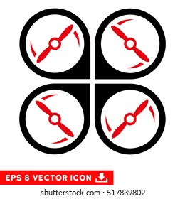 Quadcopter Screws Rotation EPS vector pictogram. Illustration style is flat iconic bicolor intensive red and black symbol on white background.