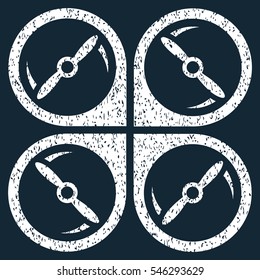 Quadcopter Screws Rotation grainy textured icon for overlay watermark stamps. Flat symbol with scratched texture.