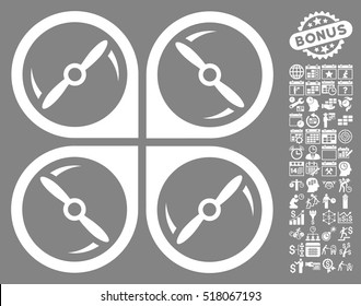 Quadcopter Screws Rotation icon with bonus calendar and time management pictograms. Vector illustration style is flat iconic symbols, white color, gray background.