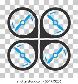 Quadcopter Screws Rotation vector pictogram. Illustration style is flat iconic bicolor blue and gray symbol on a transparent background.