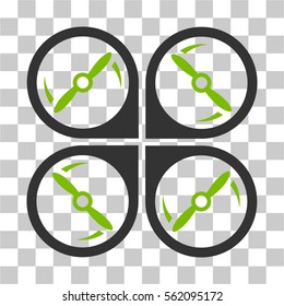 Quadcopter Screws Rotation vector pictograph. Illustration style is flat iconic bicolor eco green and gray symbol on a transparent background.